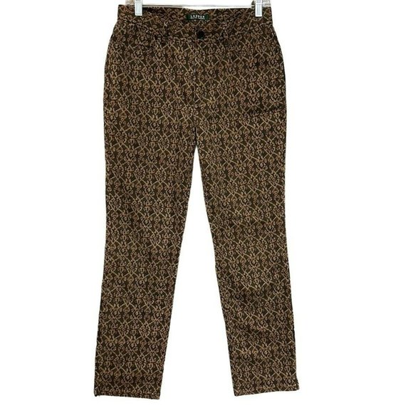 Lauren Ralph Lauren Brown Pattern Slim Straight Leg Pants Womens 8 - Picture 1 of 6